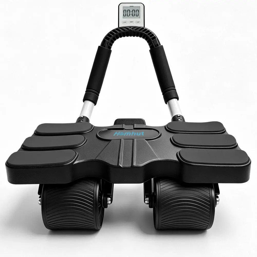 Unisex 2/4-Wheel Dual-Wheel ABS Core Abdominal Roller - Comfort Elbow Rest, Digital Tracker, Phone Holder, Foldable Silent Design, Portable Core Workouts Equipment for Starters (Gym/Home Use)