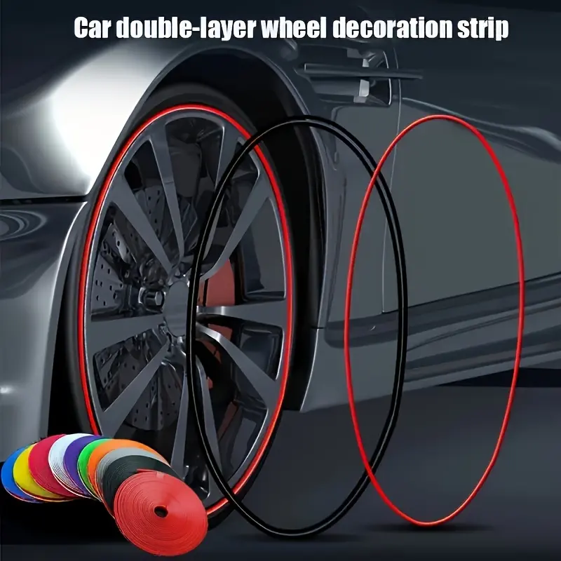 Car Exterior ABS Wheel Hub Decorative Strip - 76.77-in Universal Wheel Protection Strip with Front Positioning & Anti-Collision Rubber Shield