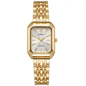 Luxury Ladies Fashion Quartz Watch Simple Scale Square Quality Gold Plated Women Watches Business,Gift with Box，Complimentary strap size adjuster
