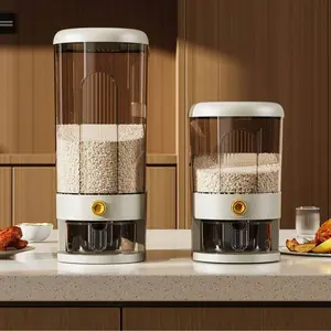 Press-Type Rice Bucket for Kitchen Storage, Countertop Storage Container, 20 Lbs Capacity, Transparent and Solid Color Options, Anti-Mosquito Lid, Includes Measuring Cup