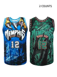 Men's 12 Embroidered Basketball Jersey, Blue Sleeveless Athletic Tank Top, Breathable Basketball Uniform for Sports, Hip Hop and Street Style Outfits