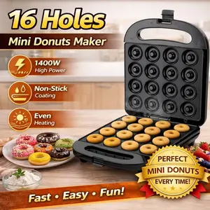 16 Holes Mini Donut Maker Machine, Non-Stick Electric Donut Maker for Breakfast, Kid-Friendly & Easy to Clean