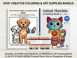 Ultimate Animal Mandala Coloring Bundle for Kids Ages 6+ – Dogs, Cats, Lions & More Coloring Books + 30 Colored Pencil Set