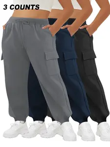 【Plus Size】 Solid Cargo Pants, Casual Comfortable High Stretch Cargo Pants for Daily Wear, Women's Bottoms for All Seasons, Casual Comfy Trousers, Casual Loose Pocket