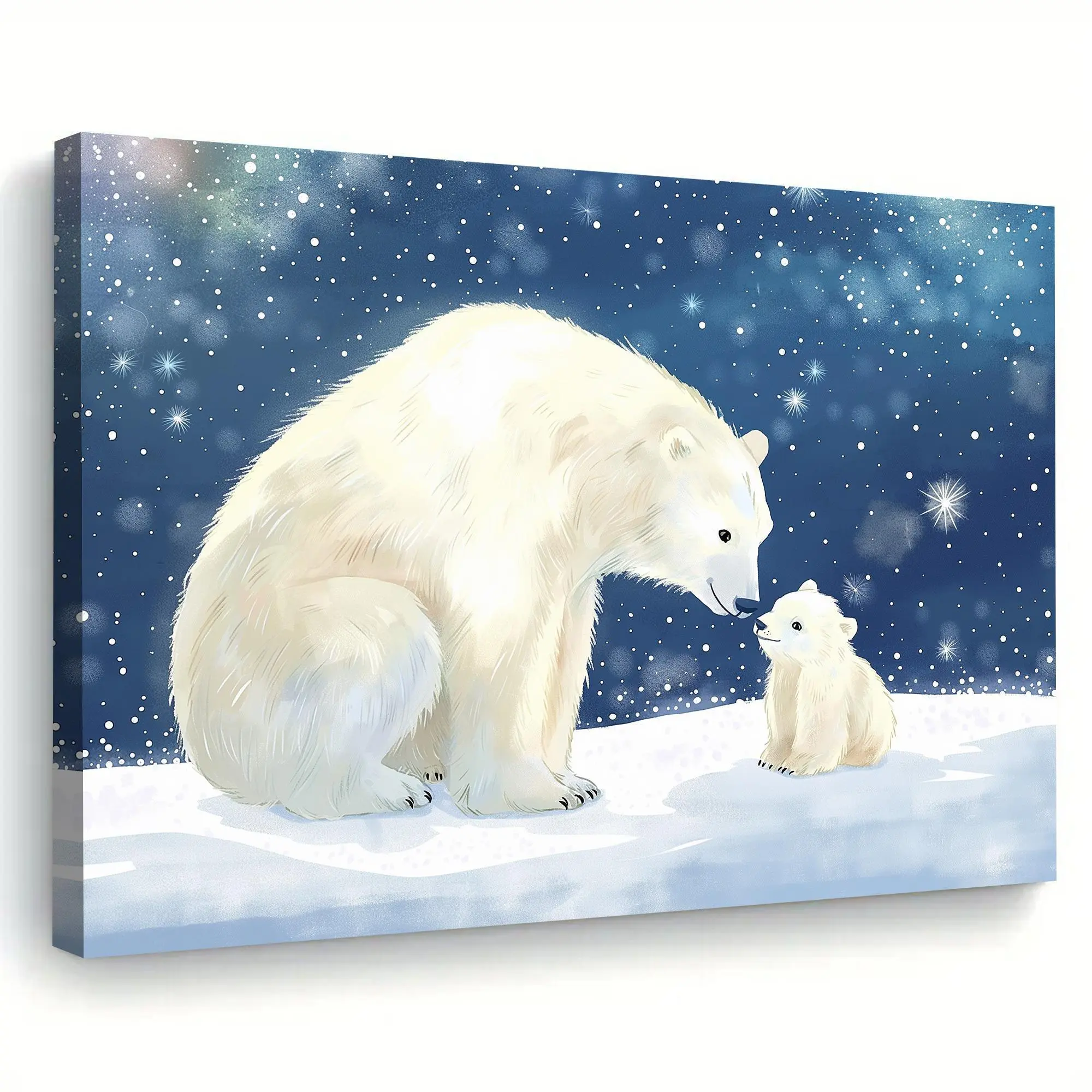 1 pc Polar Bear & Cub Wall Art – Cute white polar bears on a wrapped canvas frame, winter-themed kids’ room decor, bear for a room, rhyming gift for Christmas, birthdays, housewarming (use), 2D flat design, perfect for room décor
