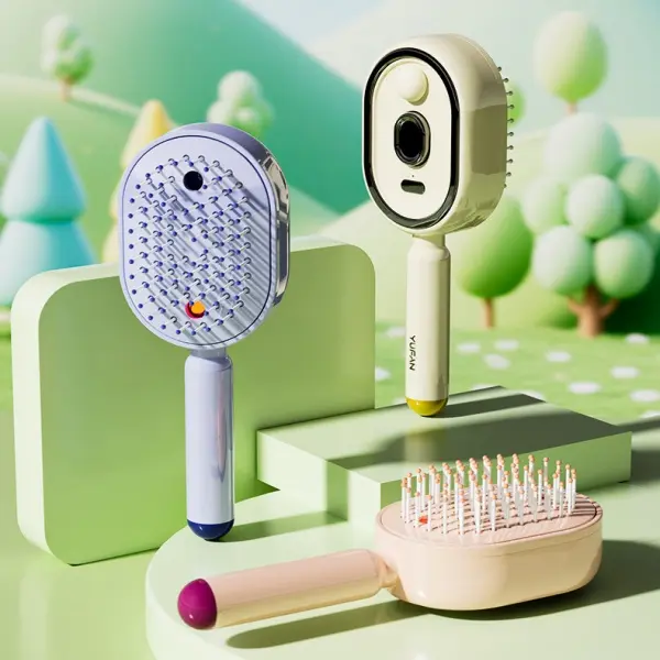 Electric Spray Hair Brush with Air Cushion Massage, Anti-Static Self-Cleaning Detangling Comb, Ionic Conditioning Scalp Care Tool for Smooth Shine & Tangle-Free Styling