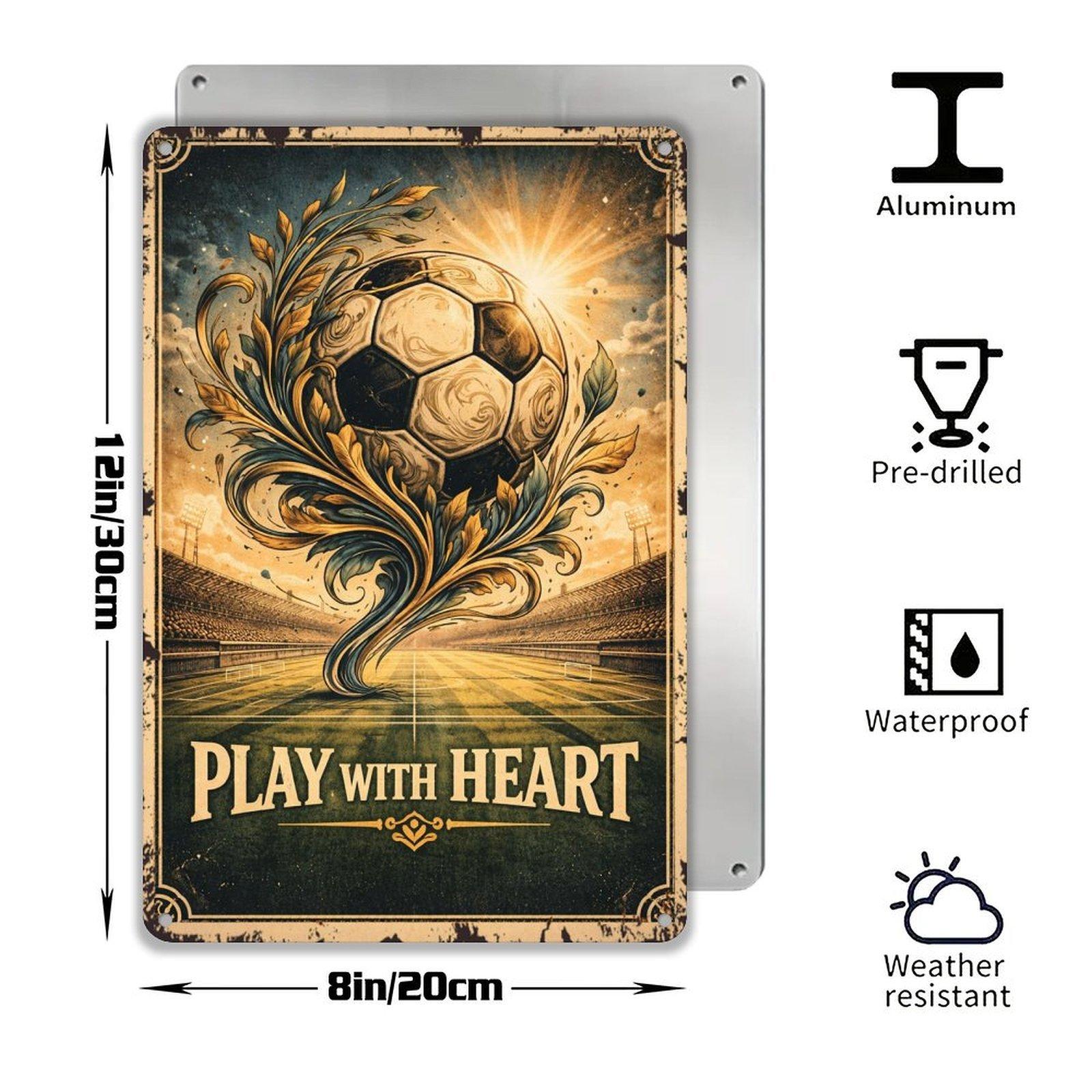 Vintage Soccer Art Print – Play with Heart – Retro Football Poster for Home, Office, or Sports Room