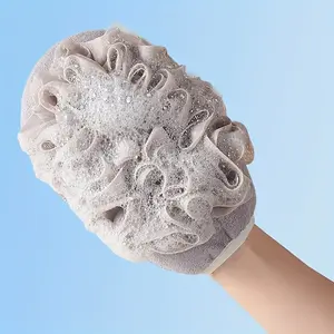 2-Pack Heavy-Duty Exfoliating Bath Gloves - Soft Scrub Surface, Bathing Accessories with Storage Hook, Light Beige for Body, Spa Use