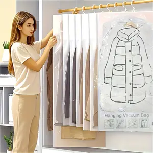 4pcs set hanging vacuum compression bags, suitable for clothing, suits, jackets – space-saving wardrobe storage bags with a transparentvers, Plastic Cover, Dust Cover