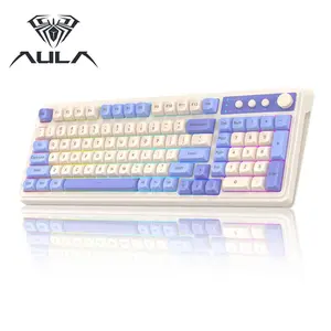 AULA S99 Keys Gaming Keyboard,Tri-Mode Bluetooth/2.4GHz/USB-C,Media Knob Custom Membrane Computer Keyboards for MAC Xbox PC Gamer,RGB （ Purple-Beige）