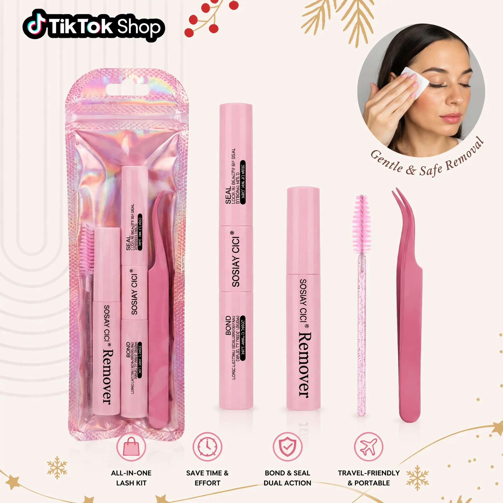 SOSIAYCICI DIY Lashes Bond and Seal and Glue Remover Tweezers Brush 5 IN 1 Long Lasting Waterproof Eyelash Extensions  Cosmetic Makeup Sunscreen