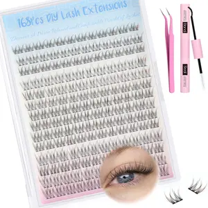 Natural Lash Clusters Kit Wispy Lash Extension Kit Thin Band Cluster Eyelash Extension Kit 168pcs C Curl 9-12mm Individual Lashes with Lash Glue Bond and Seal Self Application at Home keyyou diy lash cluster tiktok shop lashclusters Makeup Cosmetic