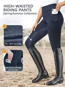 Women's High Waist Riding Pants, Silicone Slimming, Anti-Slip Wear-Resistant, Quick-Dry Elastic Waistband, Side Pockets, Equestrian Sportswear, High Waist Compression, High Compression Fit