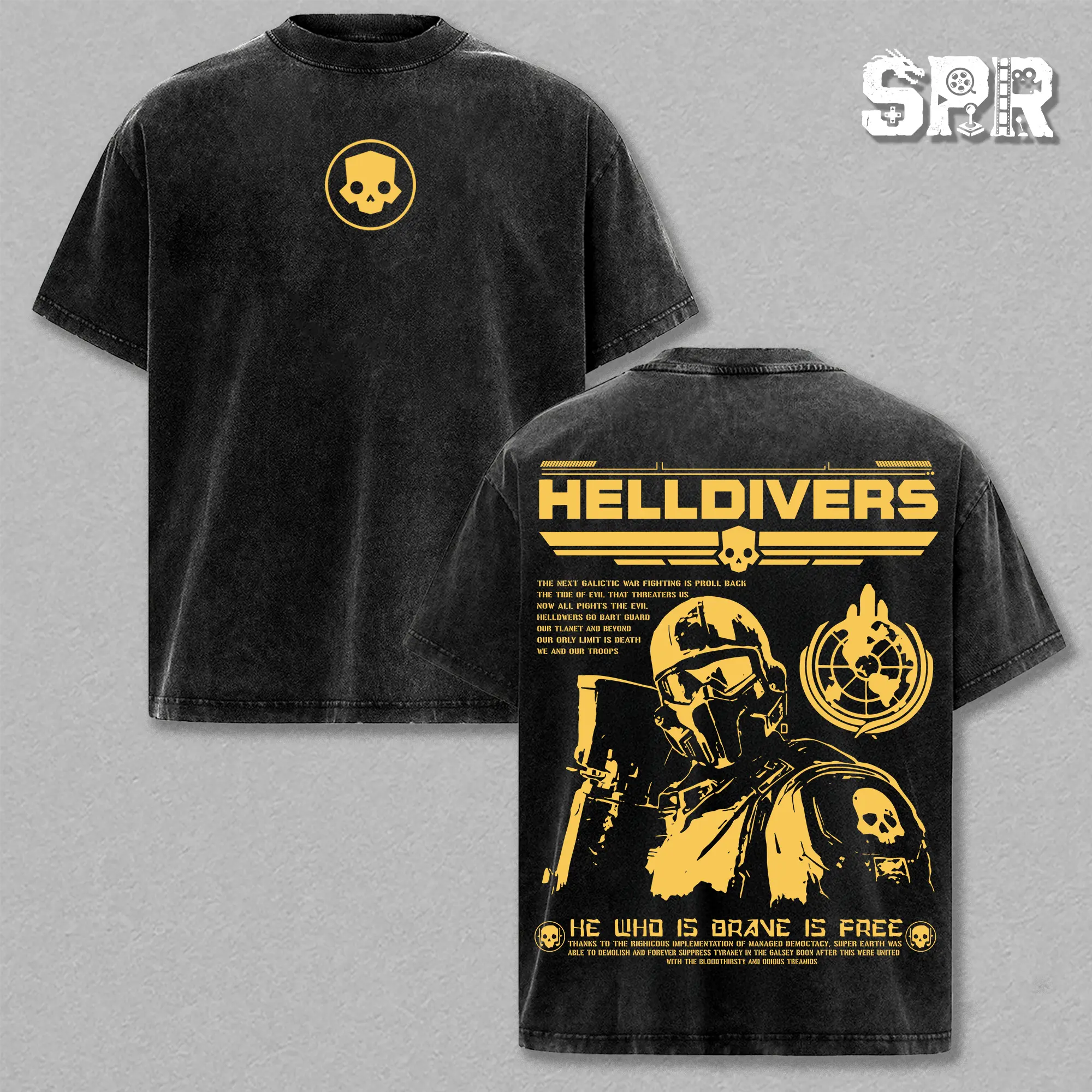 Helldivers 2 The Galaxy's Last Line of Offence on Steam Oversize Unisex Washed T-Shirt, Double Printed Streetwear Game Merch Gift For Fan