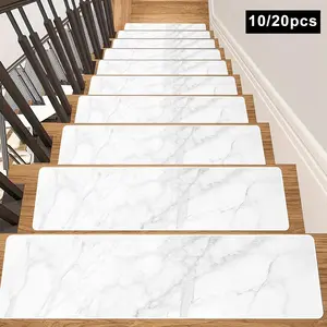 Fashion Marble Pattern Stair Mat, 10pcs/set Non-slip Stair Treads, Reusable Stair Runner, Decorative Carpet for Home Living Room Bedroom
