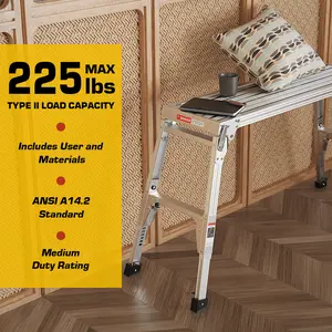 Aluminum Work Platform Large Size Step Stool Folding Portable Work Bench 40" Width Telescopic Feet 22" -27.5" Height Adjustable