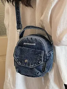 Women's Multi-Pocket Denim Letter Crossbody Bag, Single Shoulder Small Bag, Versatile for Travel, Shopping, Vacation