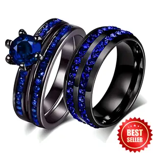Fashion Couple Rings for Women Blue Ring Set, 1 Ring for Men Wedding Rings Jewelry Gift