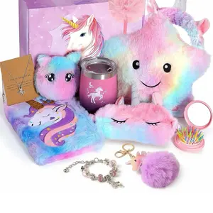 Unicorn Gifts for Girls 3-10+ Years Old - Soft Plush Toys Set with Light Up Star Pillow, Diary, Water Bottle, Keychain, Pen, Eye Mask, Headband, Purse & Crystal Bracelet - Perfect Birthday & Christmas Gift