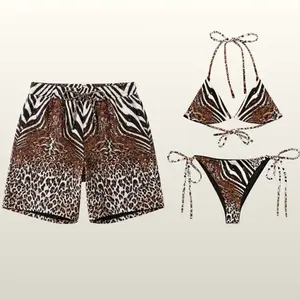 Leopard Zebra Animal Print Couple Swimsuit Set, String Bikini and Men’s Beach Shorts for Summer Festival and Vacation