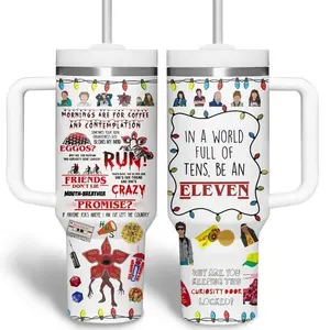 Stranger Things Tumbler 20oz-40oz Stainless Steel, Double Wall Insulated, With Handle & Straw – Funny Gift for Movies Lovers & Fans