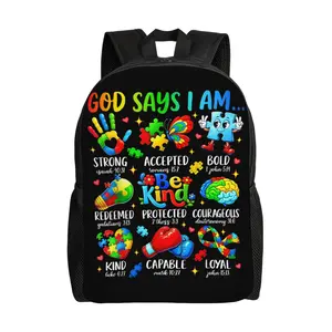 Autism Awareness Backpack for School – Large Capacity SPED Book Bag with Adjustable Straps, Be Kind Print, Machine Washable, Birthday Gift for Teens