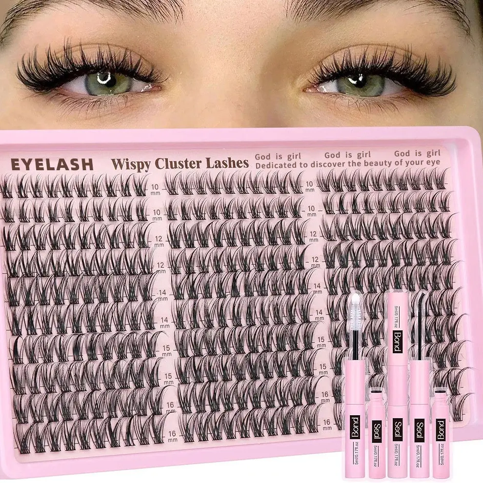 300pcs Lash Clusters Kit Wispy Eyelash Clusters Lashes Natural DIYLash Extension Kit 10-16mm Cluster Eyelash Extensions Kit C Curl Individual Lashes Cluster Eyelash,back to school