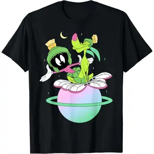 Men's Short Sleeve Vintage Basic Top Looney Tunes Marvin The Martian & K-9 Planet T-Shirt