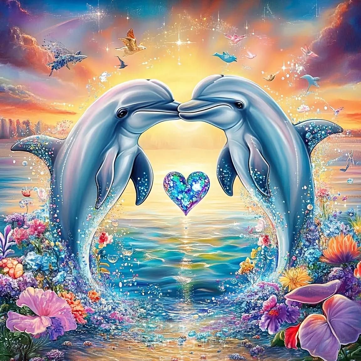 New Arrival Diamond Painting Dolphin Animal Wall Decor DIY Embroidery Kits Mosaic Sunset Handmade Hobby Needle Crafts Kit Diamond Bedazzling Kit