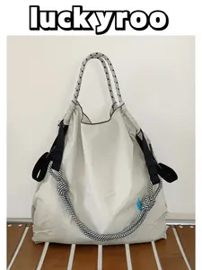 Women's Bohemian Style Shoulder Bag, Embroidered Pattern, Nylon Fabric Large Capacity Tote, Lightweight Foldable Travel Storage Bag