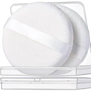 2pcs Powder Puff, 4.13 Inch Powder Puff for Body Powder, Body Powder Puff Large Powder Puff Loose Powder Puffs Soft Velour Body Powder Puff and Container White