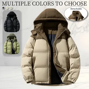 Autumn and winter men's colorblock hooded cotton jacket with detachable collar, vintage corduroy patchwork design, versatile styling options in multiple colors to suit individual preferences, perfect for everyday street style, , Coats Menswear  men