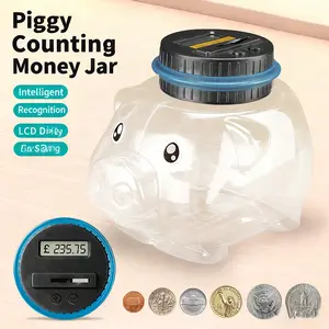 Automatic Counting Coin Piggy Bank with LCD Display, Large Abs Resin Money Box, Perfect Gift for Thanksgiving and Christmas (no Battery Included)