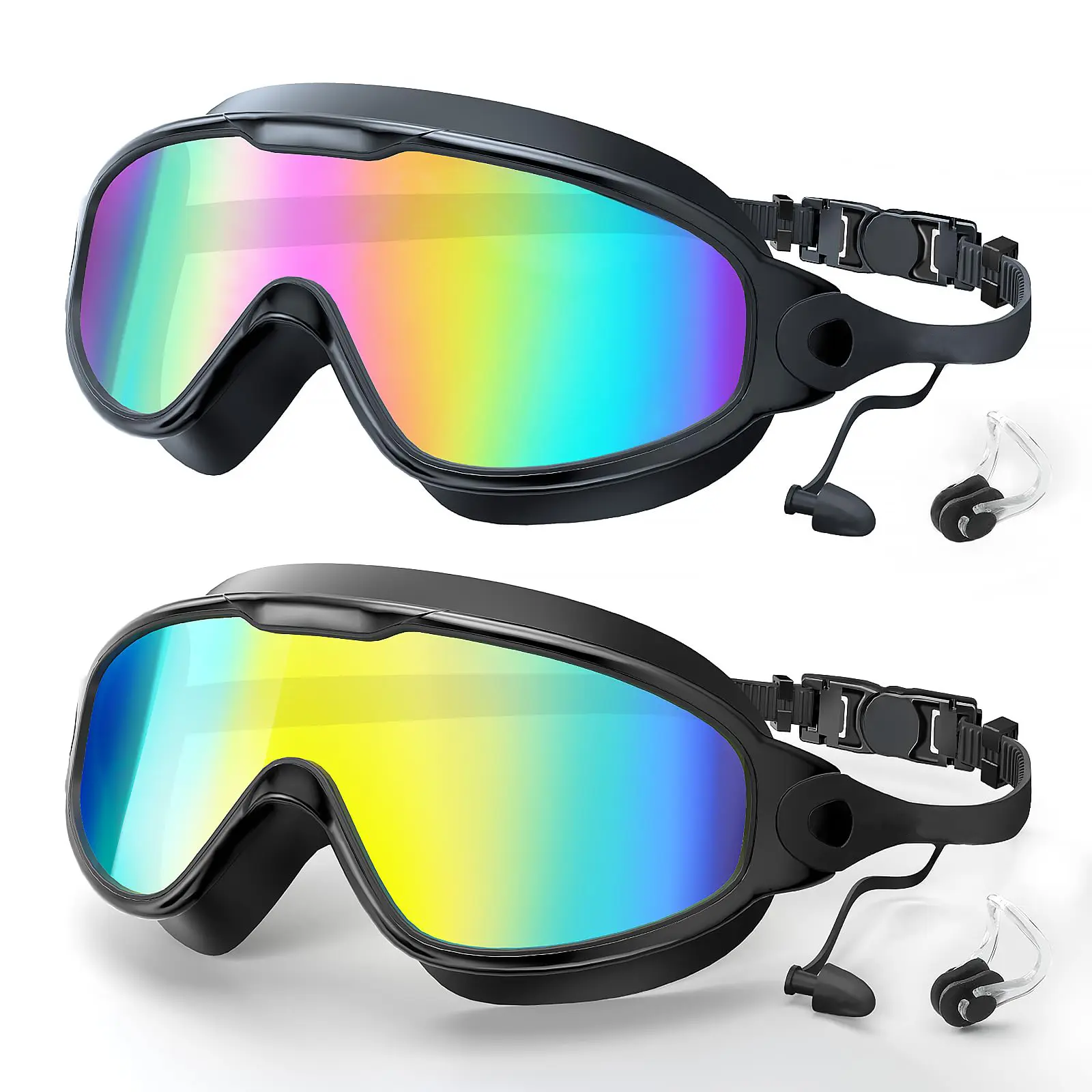 Anti-Fog Anti-UV Swimming Goggles with Ear Plugs, Unisex Water Sports Equipment for Outdoor Swims, Suitable for Men and Women
