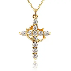 Elegant Adjustable Gold Cross Pendant Necklace Dainty Vintage Cross Pendant with Rotatable Crown Exquisite Jewelry Gift Exquisite Chain Jewelry