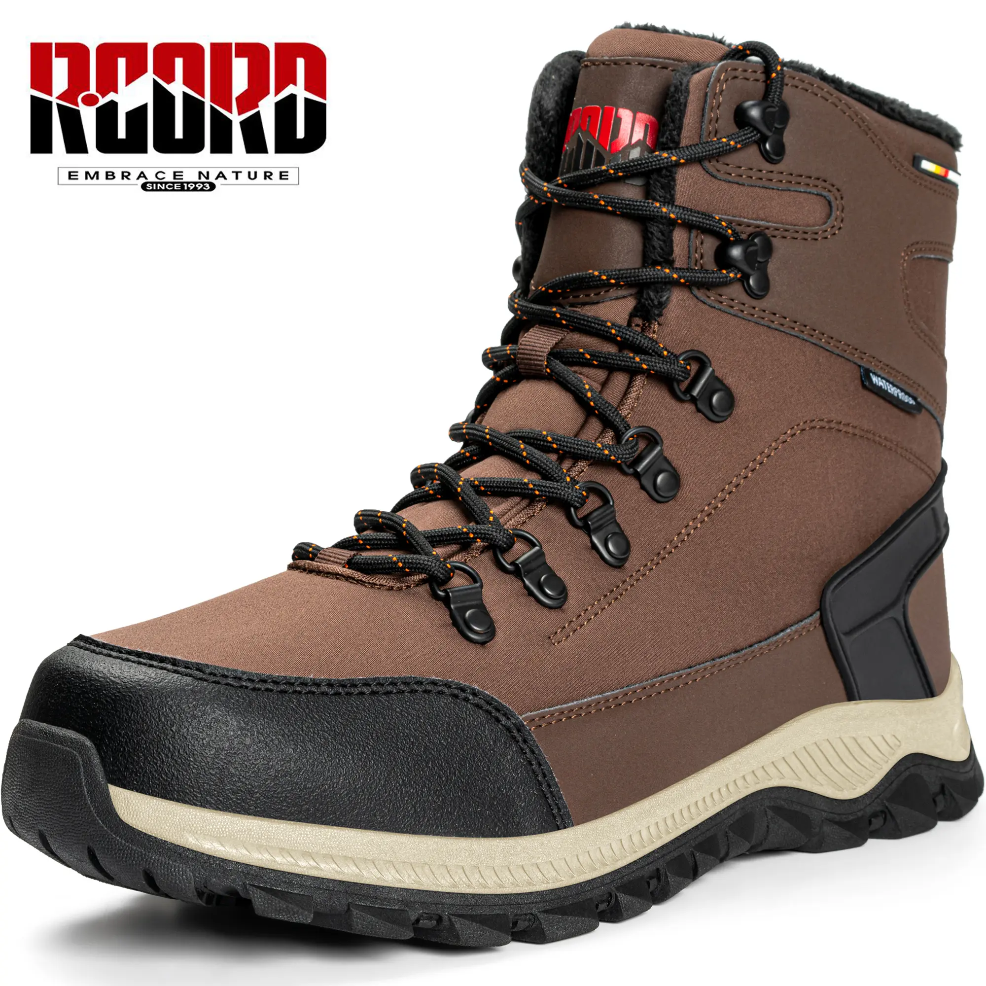 R CORD  Outdoor Snow Boots for Men Non-slip Waterproof Winter Boots Warm Fur Lined Mens Hiking Boots  Ankle Work Hiker Trekking Trail