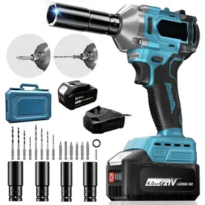 450N.m/332Ft-lbs Brushless Impact Wrench,1/2" Cordless Impact  with 4.0Ah  & 6 Sockets, Electric Impact Driver for /DIY Furniture/Lawn Mower/blue (450N)