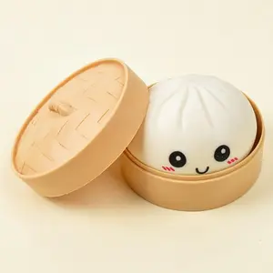 Cute Steamer Basket Emoticon Bun, Soft Bounce Desk Decoration, Squishies, Office Stress Relief Toy, Prank Gag Gift, Perfect for Gifts, Stress Ball, Decompression Squeeze