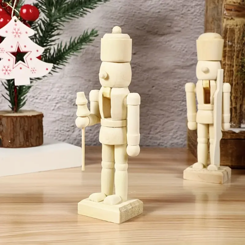 DIY Wooden Cartoon Nutcracker Soldier Figurine - 12cm (6 in a box), Vintage-Inspired Home Decor Statue for Holiday Display, Office & Room Ornament