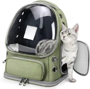 Cat Backpack Carrier, Breathable Cat Carrier Large Space Bubble Pet Backpack for Kitty Small Dog up to 15lbs, Transparent & Foldable Pet Carrier for Travel Hiking