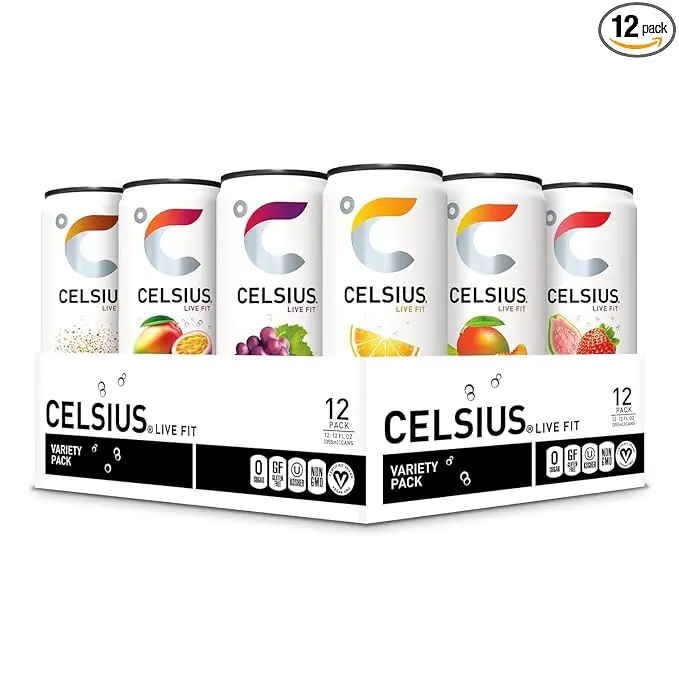CELSIUS Assorted Flavors Official Variety Pack, Functional Essential Energy Drinks, 12 Fl Oz (Pack of 12, Beverage, Vitamin, Sport