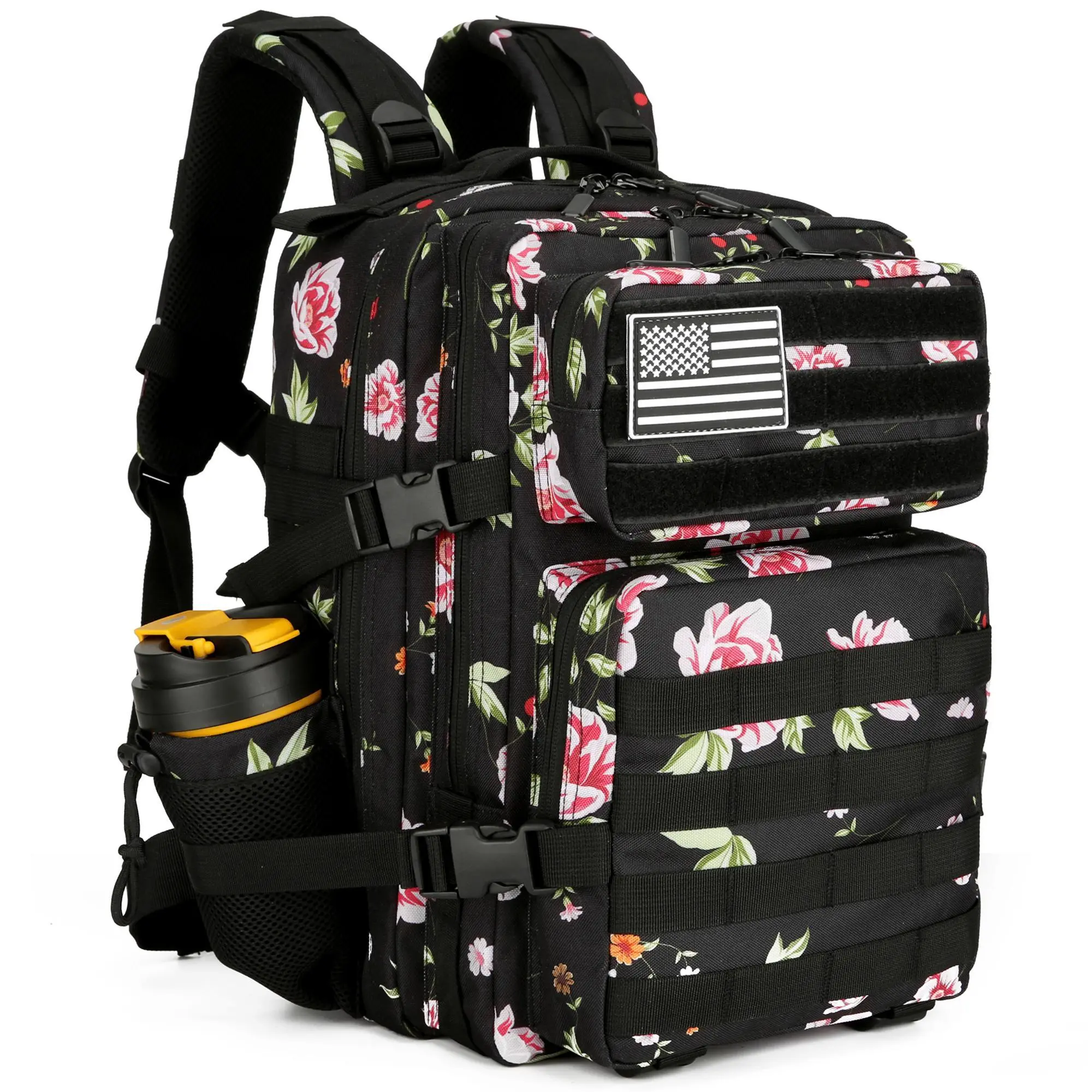 45L Black & White Tactical Backpack - Stylish Color Block Assault Pack for Gym & Travel
