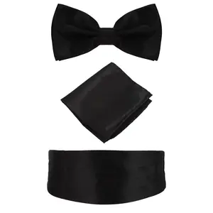 3‑Pack Formal Adjustable Solid Cummerbund Bow Tie Pocket Square Set Classic Tux Accessories Gift Box for Bar Events Parties Weddings