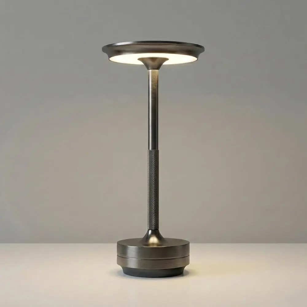 2026 Upgraded 6000mAh Rechargeable Cordless Table Lamp Portable Stepless Dimming LED Light with Memory Function Silver for Outdoor Dinner Patio Restaurant