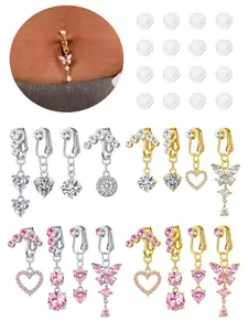 4pcs Fake Belly Button Piercing for Women Dangle Butterfly Heart Clip on Belly Button Rings Silver Gold Pink Fake Belly Button Rings Non Piercing Belly Rings Stainless Steel Faux Navel Jewelry Bellybar, Fashion Body Jewelry