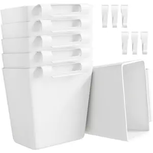 6 Pack White Plastic Hanging Cup Holders for Rolling Utility Carts with 6 Cup Holders and 6 Hooks for Craft Cart Organizering