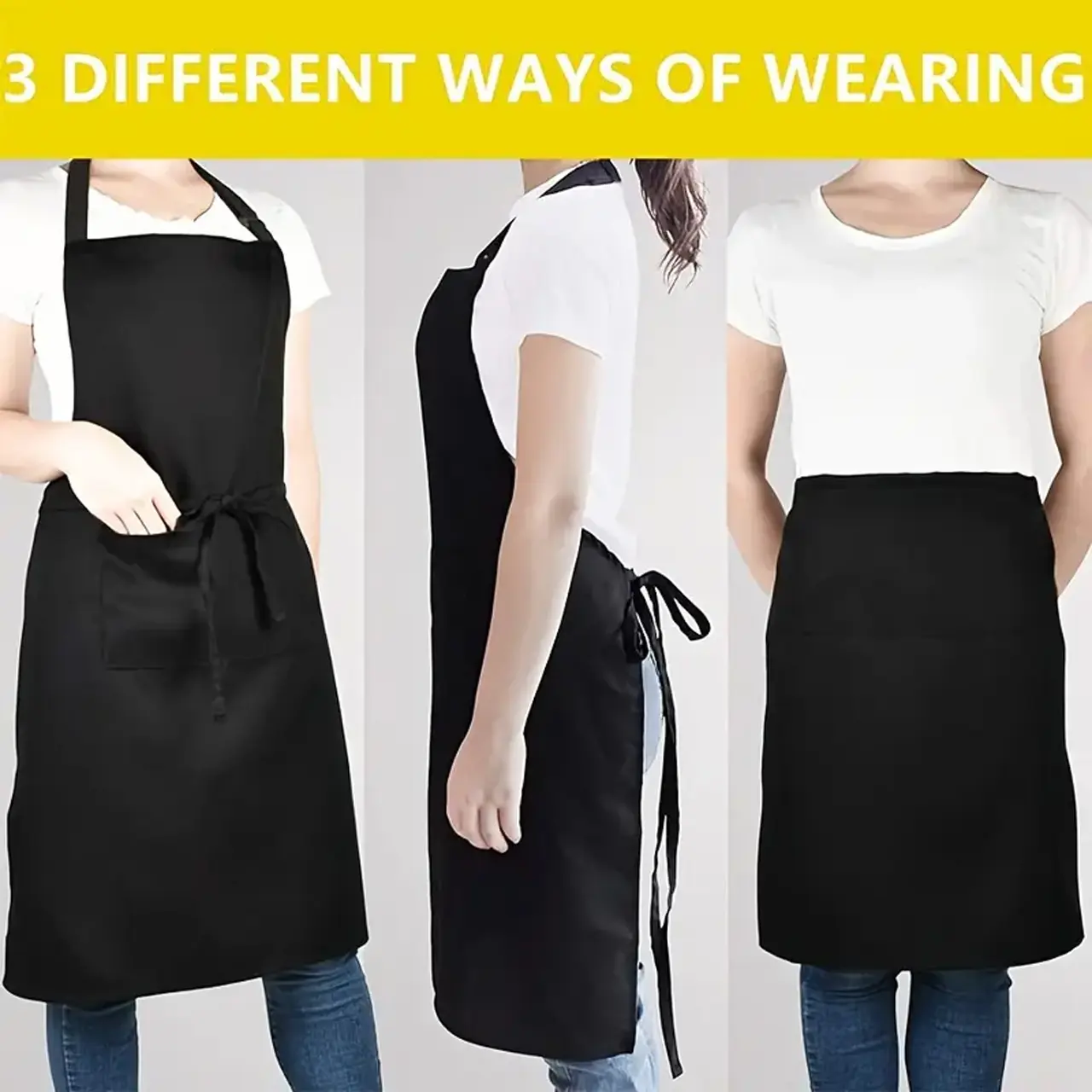 Adjustable Water & Oil Proof Apron with Pocket, Black Apron for Cooking, Baking, Barbecue, Kitchen Accessories for Men & Women