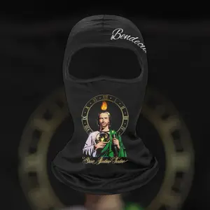CEJEWELRY Saint Jude Mask for Off Roading - Black Design with Unique Pattern and Text