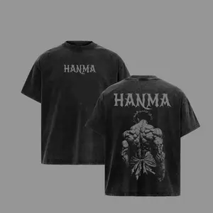 Baki Hanma T-Shirt Washed Oversized Streetwear, Retro Manga Graphic Tee with Dark Gothic Japanese Font, Heavy Cotton Unisex Fit Retro Double-Sided Water Wash T-Shirt Festive Tshirts