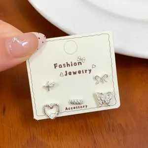 Women’s Dainty Stud Earrings Set 5 Pairs for Streetwear Minimalist Outfit| Silver Plated Bow Heart Star Tiny Earrings Pack